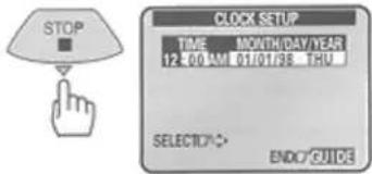 STOP CLOCK SETUP TIME MONTH/DAY/YEAR 12:00 AM 01/01/08 THU SELECTED: ENDC GUIDE