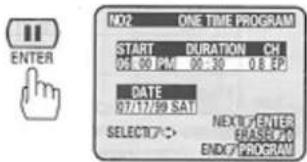 NO2 ONE TIME PROGRAM START DURATION CH 05:00 PM 00:30 0.8 EP DATE 07/17/09 SAT SELECT(7):→ NEXT ENTER ERASKID END#PROGRAM