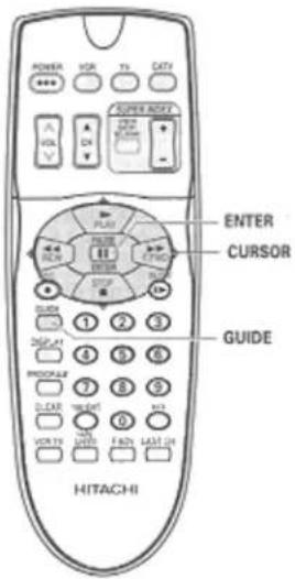 POWER VBR TV CATV VOL V1 SUPPORT CURSOR ENTER PULSE CURSOR ENTER STUP GUIDE 1 2 3 250.4V 4 5 6 PROCEDURE 7 8 9 CLAB: VTR/XT 0 VOR TX FAD: LAST: DH HITACHI
