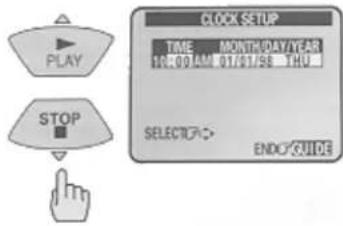 PLAY STOP CLOCK SETUP TIME MONTH/PLAY/YEAR 100.00 AM 01/01/58 THU SELECTED: ENO GUIDE