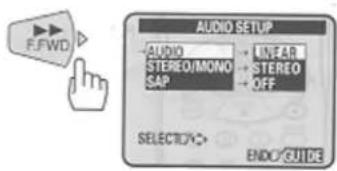 F.FWD AUDIO AUDIO STEREO/MONO SAP LINEAR STEREO OFF SELECT/OK > ENDO/GUIDE