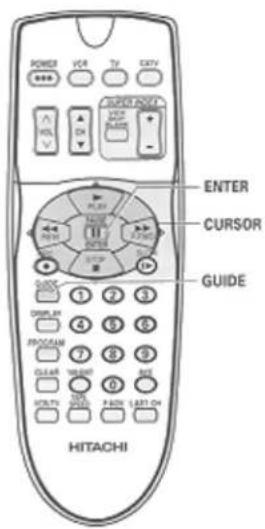 POWER VCA TV CCTV SUPERANTIC VCC PLANS ON - ENTER CURSOR GUIDE 1 2 3 DISPLAY PROGRAM CLEAR WORLD 0 CONTROL LIST ON HITACHI