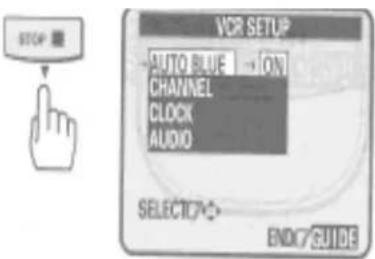 STOP VOR SETUP AUTO BLUE → ON CHANNEL CLOCK AUDIO SELECT?- END?GUIDE