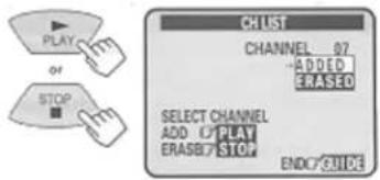 CH LIST CHANNEL 07 ADDID ERASED SELECT CHANNEL ADD / PLAY ERASE/STOP ENDC GUIDE
