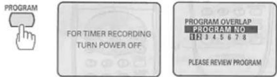 PROGRAM FOR TIMER RECORDING TURN POWER OFF PROGRAM OVERLAP PROGRAM NO 1 2 3 4 5 6 7 8 PLEASE REVIEW PROGRAM