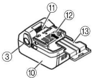 Technical diagram of a printer with numbered parts labeled 10 through 13