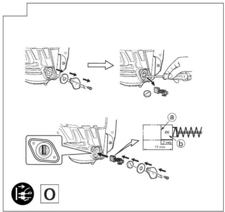Technical diagram illustrating engine tool path and component assembly, with labeled parts and scale indicators