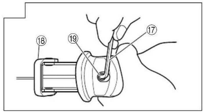 Technical diagram of a mechanical assembly with numbered parts labeled 17, 18, and 19