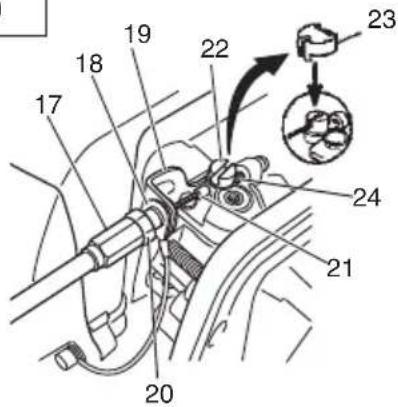 Technical diagram of a mechanical assembly with numbered components and an inset showing a component labeled 23.