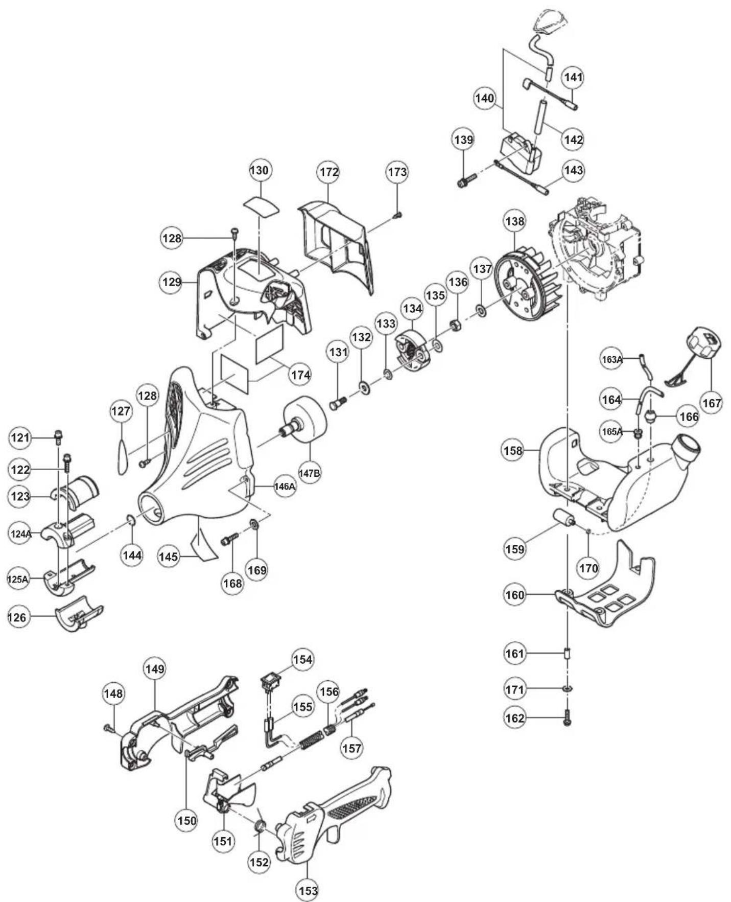 Exploded view diagram of a mechanical assembly with numbered parts for identification