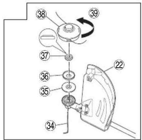 Diagram of a washing machine with numbered parts and directional arrows indicating motion or assembly.