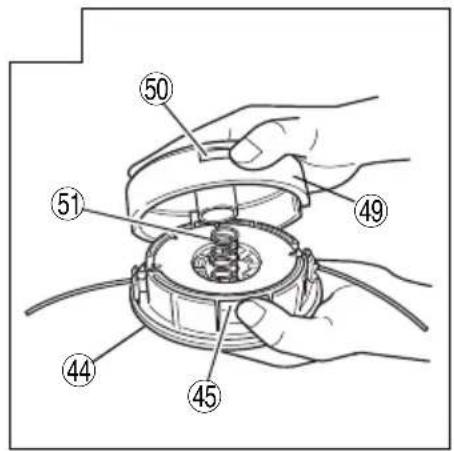 Technical diagram of a mechanical assembly with numbered parts labeled 44, 45, 49, 50, and 51