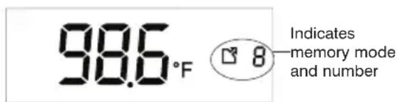 98.6°F Indicates memory mode and number