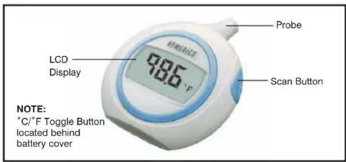 NIMERACE LCD Display 785°F Probe Scan Button NOTE: °C/°F Toggle Button located behind battery cover