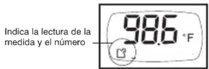 Indica la lectura de la medida y el número 98.6 °F