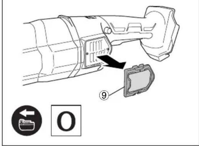 Technical diagram showing a mechanical component with labeled parts and an icon indicating 'O' (option) or '←'