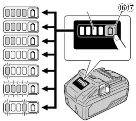 Diagram showing battery bank arrangement and a device with labeled components 16 and 17, illustrating electrical or electronic connection.