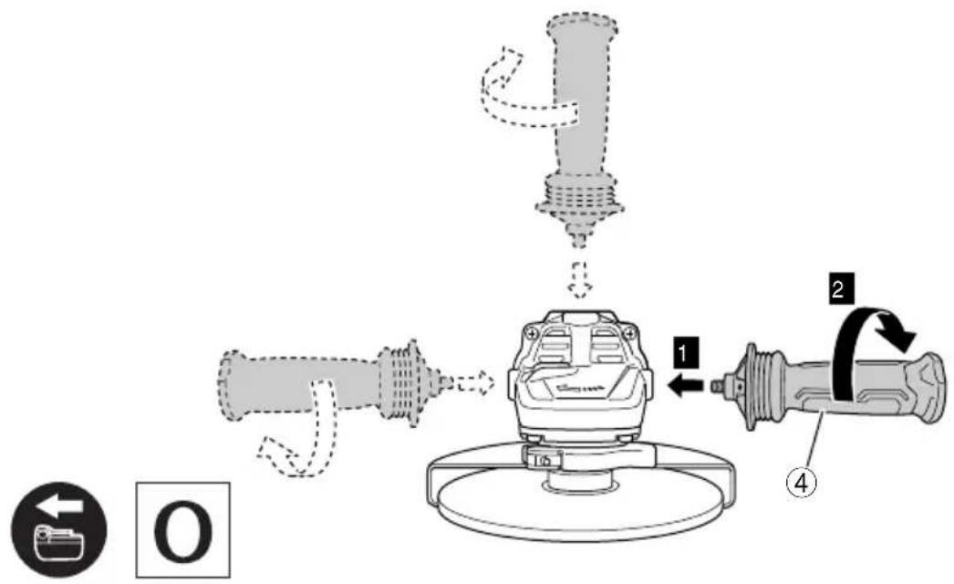 Diagram illustrating a mechanical assembly process with labeled parts and directional arrows, including tool path and component positioning.