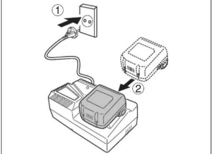 Diagram showing two connected devices: one with a power outlet and cable, the other with a monitor and plug.