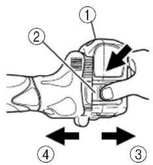 Diagram of a mechanical component with numbered parts and directional arrows indicating movement or force