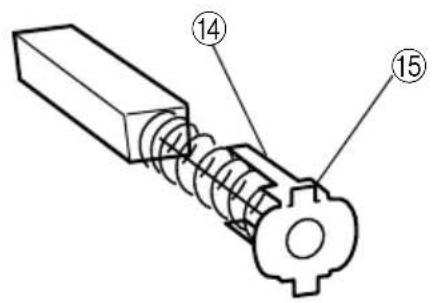 Technical diagram of a mechanical assembly with numbered components labeled 14 and 15