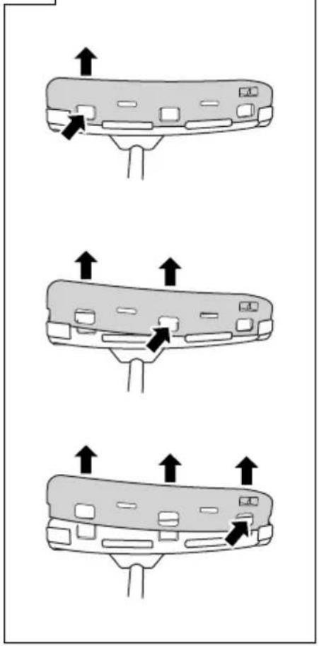Diagram showing three steps of a device's top-down view with arrows indicating direction of movement.