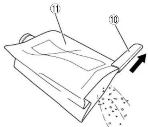 Diagram of a conveyor belt system with labeled components 10 and 11, showing material flow direction