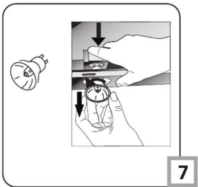 Diagram showing a light bulb being adjusted for a dial, with arrows indicating the process and a numbered label '7' in the corner.