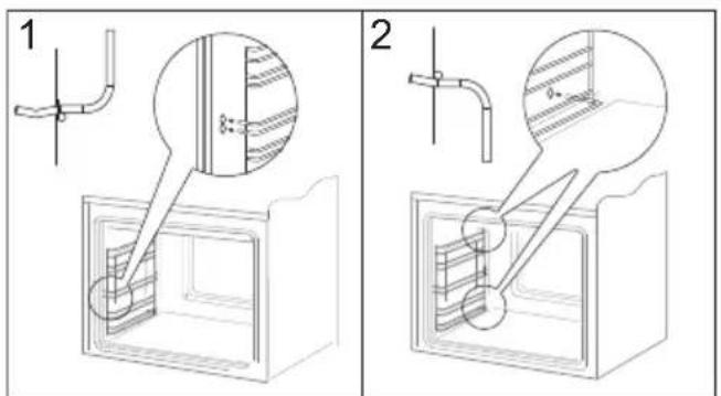 Technical diagram showing two steps of a piping installation, with labeled components and cross-sectional views.