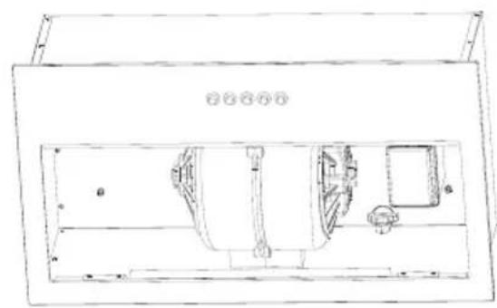 Technical line drawing of a mechanical device with internal components and mounting brackets (no text or symbols)