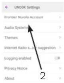 UNDOK Settings Frontier Navola Account Audio Systems Themes Internet Radio is...o suggestion Logging enabled Privacy Notice About