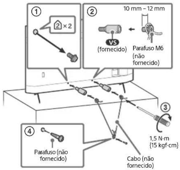 ① ② 10 mm - 12 mm VS (fornecido) Parafuso M6 (não fornecido) ③ ④ Parafuso (não fornecido) Cabo (não fornecido) 1,5 N·m {15 kgf·cm}