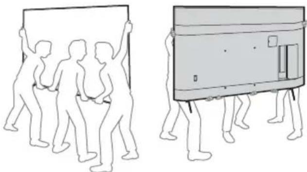 Two line drawings of people carrying a large rectangular object, no text or symbols present