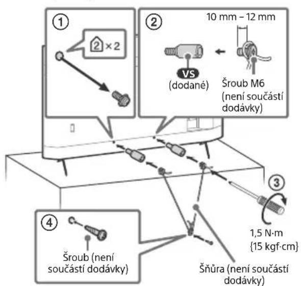 ① ② ×2 10 mm - 12 mm VS (dodané) Šroub M6 (není součástí dodávky) ③ 1,5 N·m {15 kgf·cm} Šroub (není součástí dodávky) Šňůra (není součástí dodávky) ④