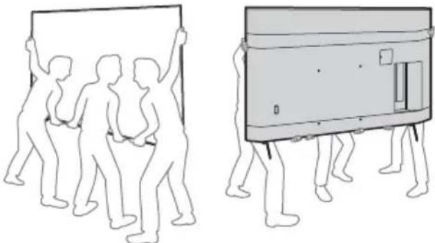 Two line drawings of human figures carrying a large rectangular object, no text or symbols present