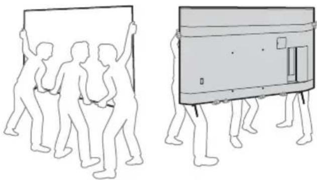 Two line drawings of human figures carrying a large rectangular object, no text or symbols present