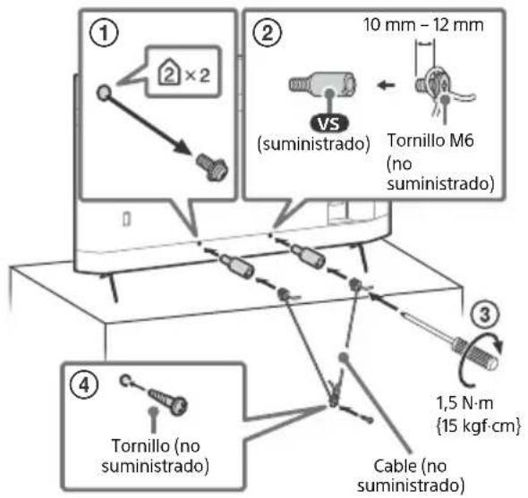 ① ② 10 mm - 12 mm VS (suministrado) Tornillo M6 (no suministrado) ③ ④ Tornillo (no suministrado) Cable (no suministrado) 1,5 N·m {15 kgf·cm}