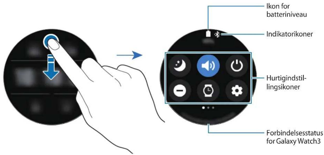 Ikon for batteriniveau Indikatorikoner Hurtigindstillingsikoner Forbindelsesstatus for Galaxy Watch3