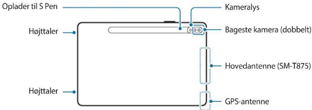 Oplader til S Pen Højttaler Højttaler Kameralys Bageste kamera (dobbelt) Hovedantenne (SM-T875) GPS-antenne