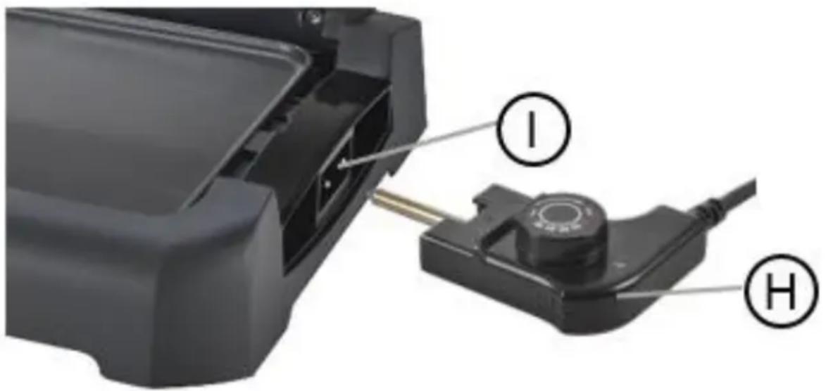 Diagram showing a device component with labeled parts I and H, likely illustrating a mechanical or electrical assembly.