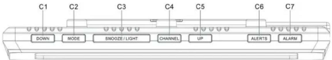 C1 C2 C3 C4 C5 C6 C7 DOWN MODE SNOOZE / LIGHT CHANNEL UP ALERTS ALARM