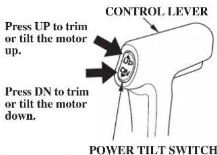 PRESS UP to trim or tilt the motor up. PRESS DN to trim or tilt the motor down. CONTROL LEVER POWER TILT SWITCH