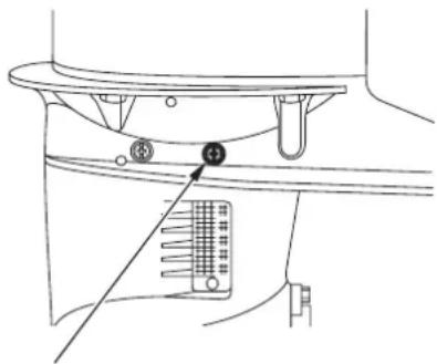 Technical diagram showing a mechanical component with labeled parts and an arrow pointing to a button or connector.