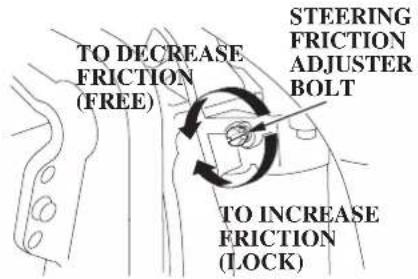 TO DECREASE FRICTION (FREE) STEERING FRICTION ADJUSTER BOLT TO INCREASE FRICTION (LOCK)