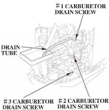 #1 CARBURETOR DRAIN SCREW DRAIN TUBE #3 CARBURETOR DRAIN SCREW #2 CARBURETOR DRAIN SCREW