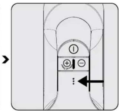 Diagram showing a device interior with labeled buttons and directional arrows, likely illustrating a control or measurement system.