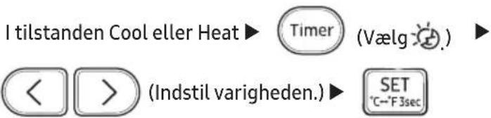 I tilstanden Cool eller Heat ▶ Timer (Vælg.) ▶ ◀ > (Indstil varigheden.) ▶ SET °C--°F 3sec