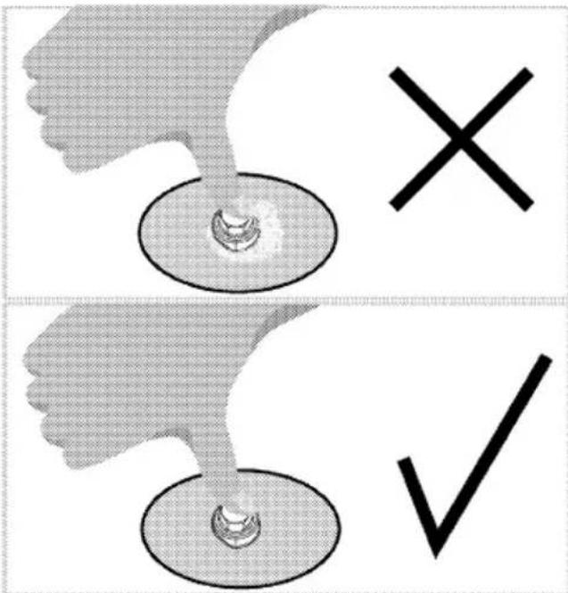 Diagram showing two hand-drawn panels with a droplet on the left, marked with an 'X' and a checkmark on the right.