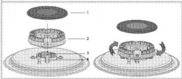 Technical diagram showing cross-sectional views of a mechanical component with numbered parts labeled 1 to 4.