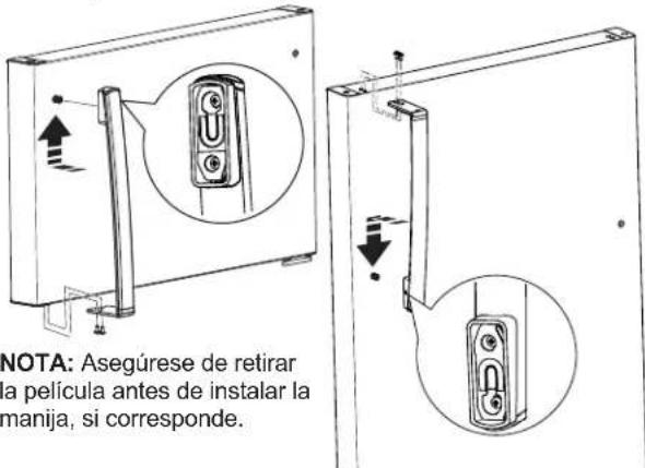 NOTA: Asegúrese de retirar la película antes de instalar la manija, si corresponde.